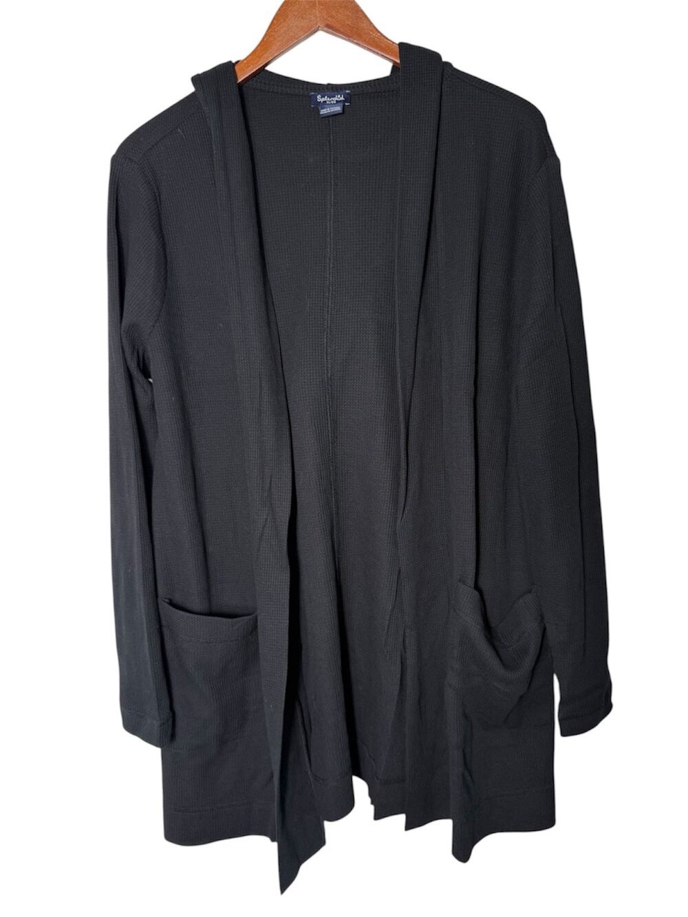 NWOT Splendid XL Black Waffle Knit Longline Hooded Open Front Cardigan Cabincore
